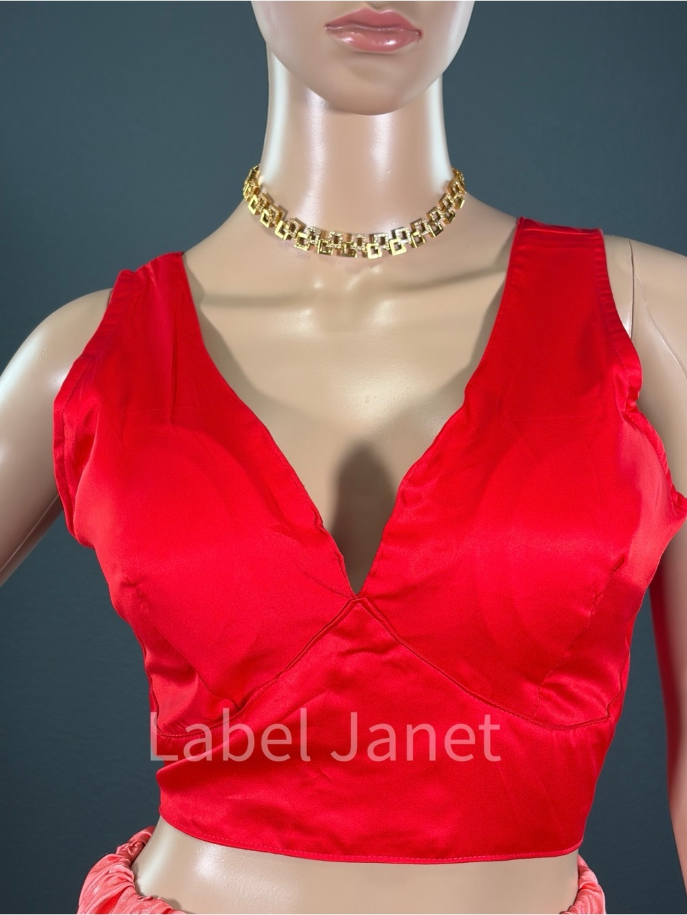 Women’s Red Satin V-Neck sleeveless Ready made blouse for saree (Bust size- 38”)